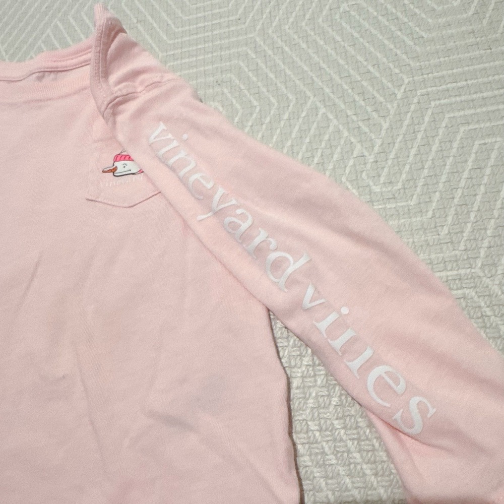 Vineyard Vines Toddler Girls Pink Long Sleeve Pocket T-Shirt Size 2T Snowman - Picture 4 of 5